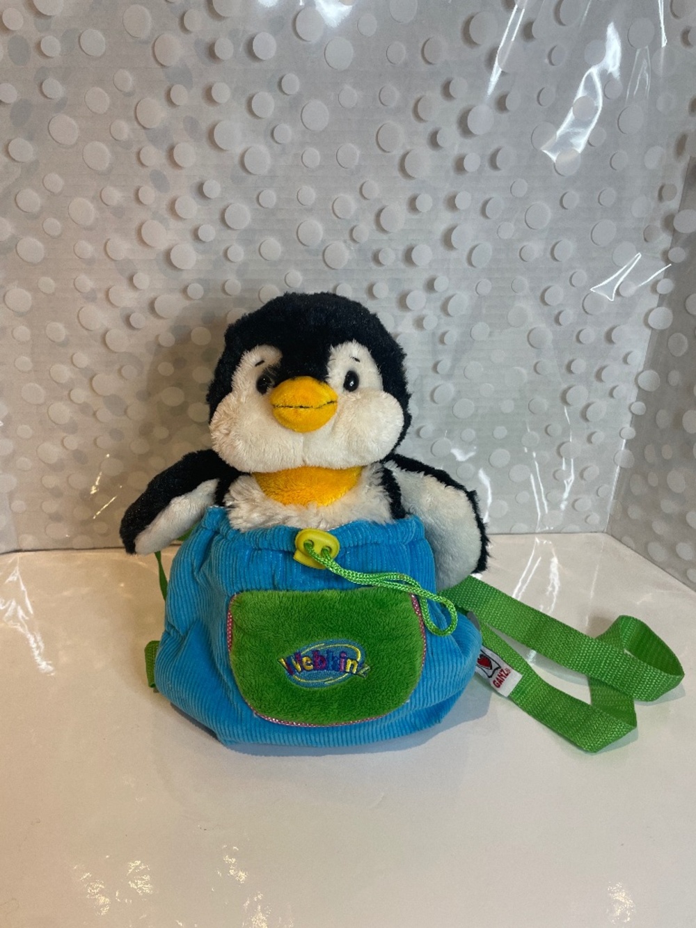 Webkinz blue corduroy backpack with penguin plush